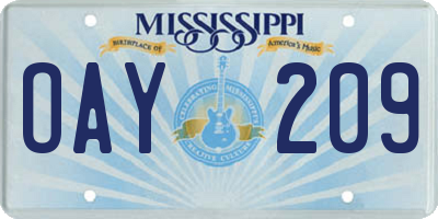 MS license plate OAY209