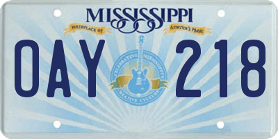 MS license plate OAY218