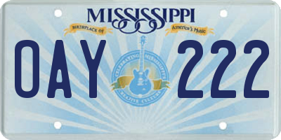 MS license plate OAY222