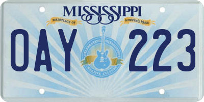 MS license plate OAY223