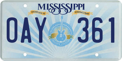MS license plate OAY361