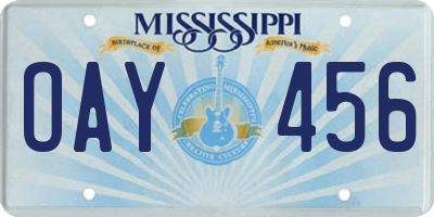 MS license plate OAY456