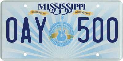 MS license plate OAY500