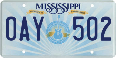 MS license plate OAY502