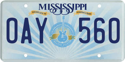 MS license plate OAY560