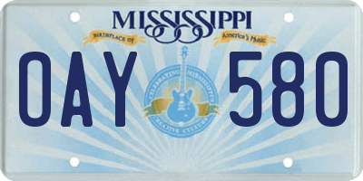 MS license plate OAY580