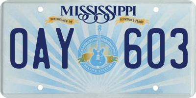 MS license plate OAY603