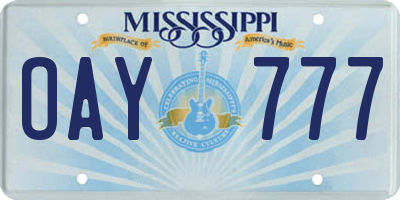 MS license plate OAY777