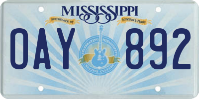 MS license plate OAY892