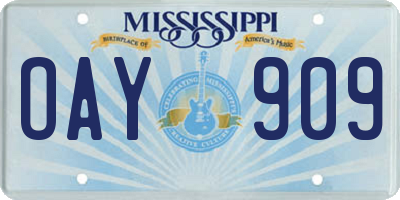 MS license plate OAY909
