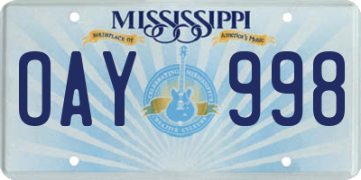 MS license plate OAY998