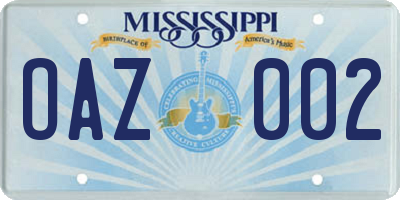 MS license plate OAZ002