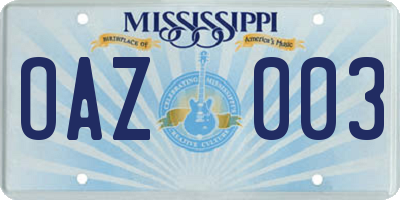 MS license plate OAZ003