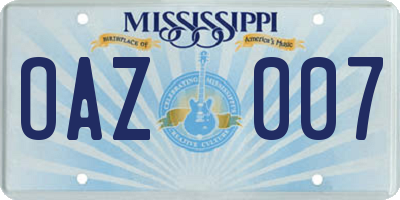 MS license plate OAZ007