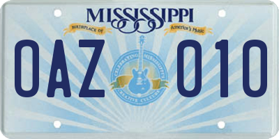 MS license plate OAZ010