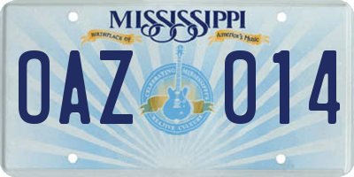 MS license plate OAZ014