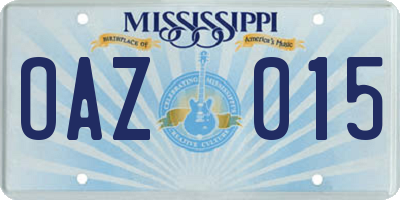 MS license plate OAZ015