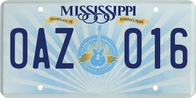 MS license plate OAZ016