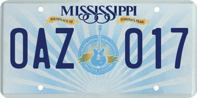 MS license plate OAZ017