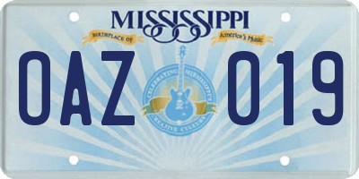 MS license plate OAZ019