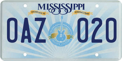 MS license plate OAZ020