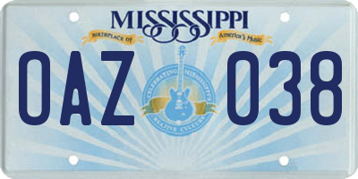 MS license plate OAZ038