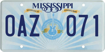 MS license plate OAZ071