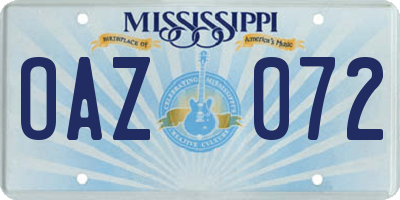 MS license plate OAZ072