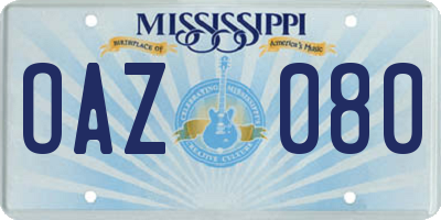 MS license plate OAZ080