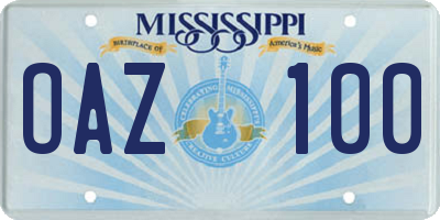 MS license plate OAZ100