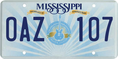 MS license plate OAZ107