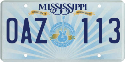 MS license plate OAZ113