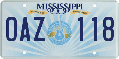 MS license plate OAZ118