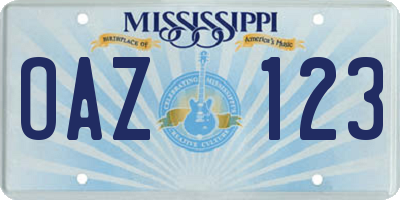MS license plate OAZ123