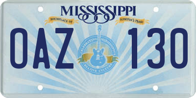MS license plate OAZ130