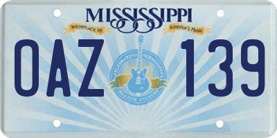 MS license plate OAZ139