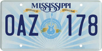 MS license plate OAZ178