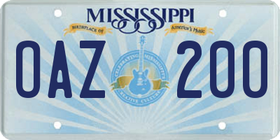 MS license plate OAZ200