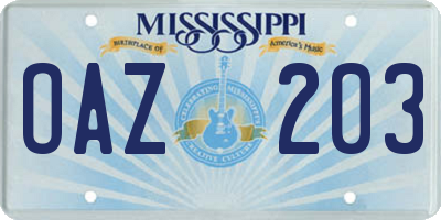 MS license plate OAZ203