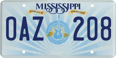 MS license plate OAZ208