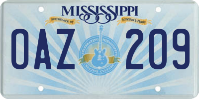 MS license plate OAZ209