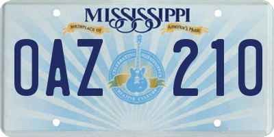 MS license plate OAZ210