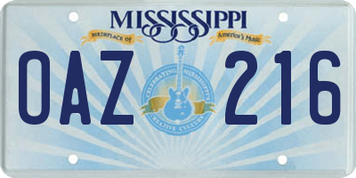 MS license plate OAZ216