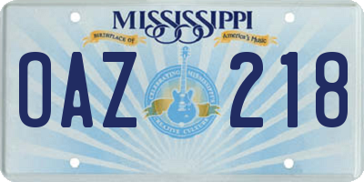 MS license plate OAZ218