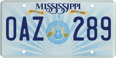 MS license plate OAZ289