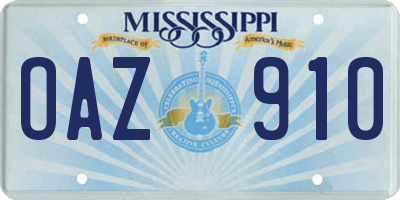 MS license plate OAZ910