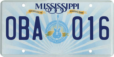 MS license plate OBA016
