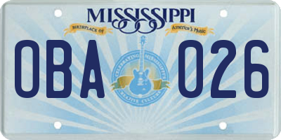 MS license plate OBA026