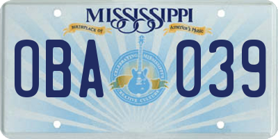 MS license plate OBA039