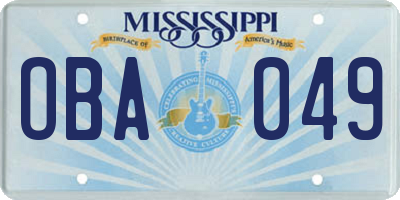 MS license plate OBA049